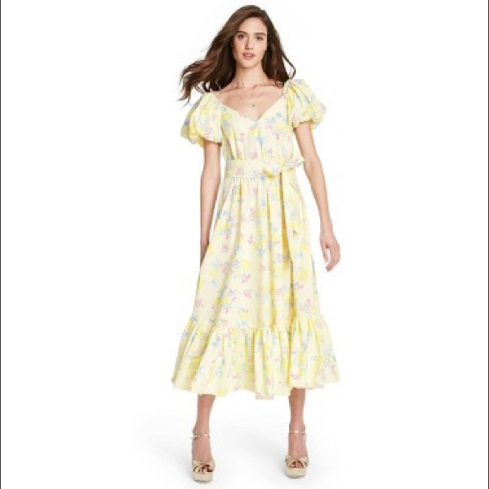 LoveShackFancy NWT yellow puff sleeve floral maxi